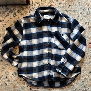 Kensie Blue & Black Plaid Flannel Shacket Pockets